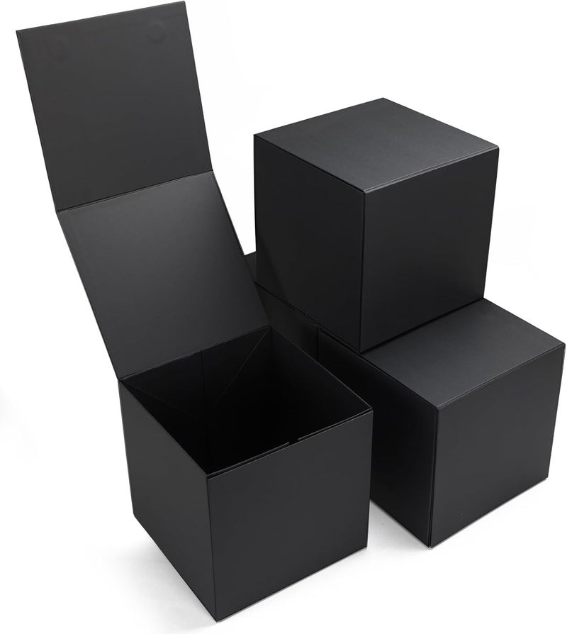 Ditwis 4 Pack 8x8x8 Inches Gift Boxes with Magnetic Closure Lids, Black Magnetic Box for Wedding, Groomsmen Bridesmaid Proposal, Birthdays, Mother's Day - Image 1